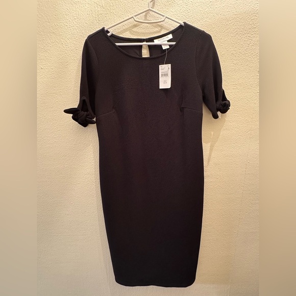 NWT Women’s Motherhood Maternity Bodycon Pleated Dress with Bow Sleeve & Keyhole - Picture 1 of 4